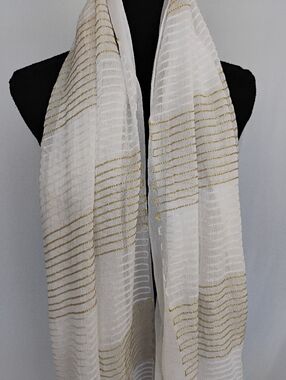 White and Gold Lightweight Chiffon Women's Scarf/ Duatra